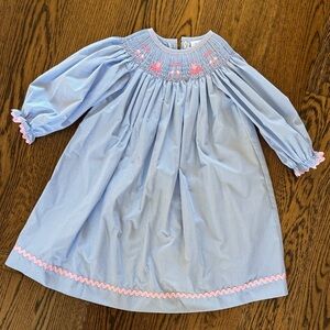 Blue and Pink Smocked Kids Dress